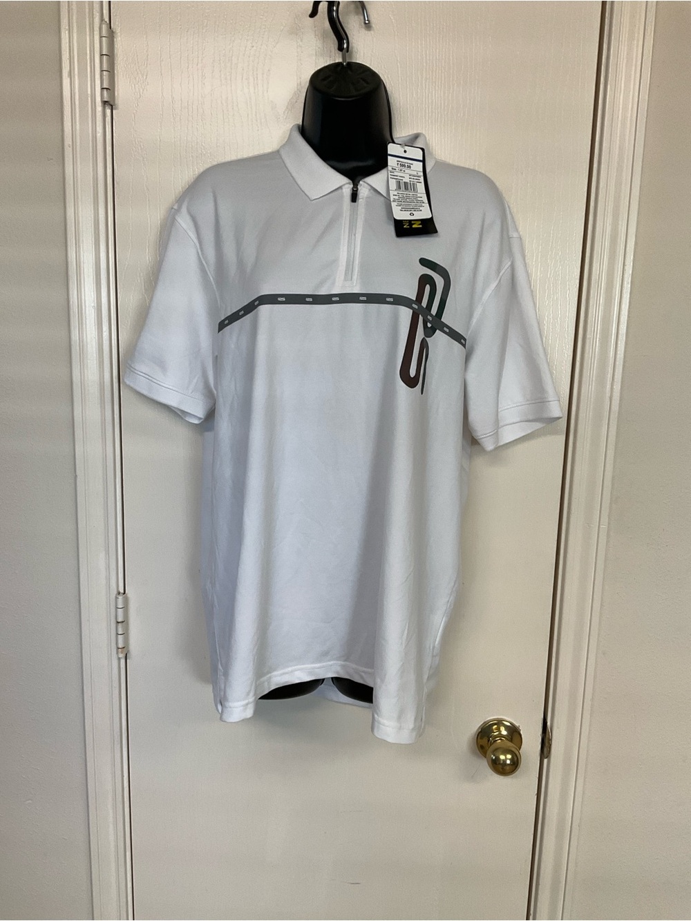 Men's White Polo with Minimal Graphic Zip Placket